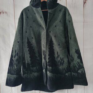Vintage Nordic Lights Fleece Hooded Reversible Jacket Women’s XL Forrest Green